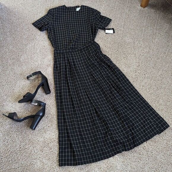 NWT Vintage Casual Corner Black White Check Coord Blouse Skirt Set